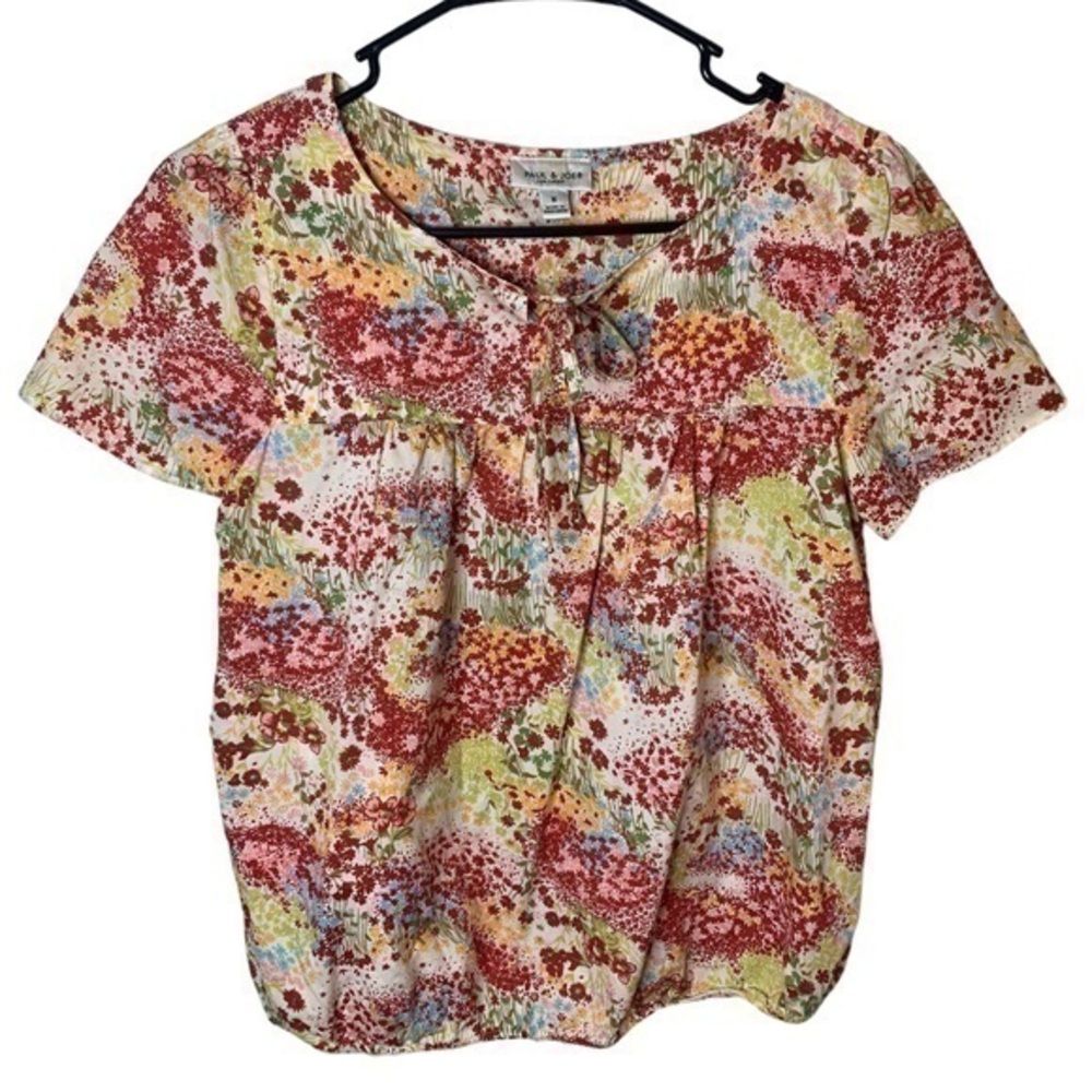 Anthropologie Paul And Joe Floral Peasant Tie Blouse Size Medium